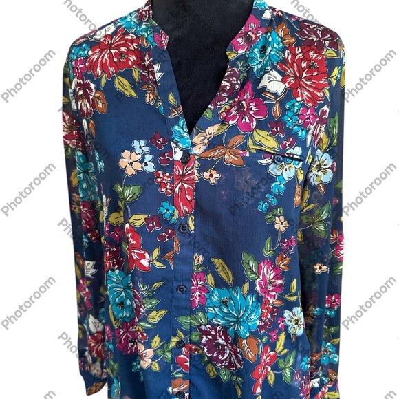 Kut from the Kloth Multicolor Floral Sheer Button Rolltab Sleeves Medium - Picture 1 of 5